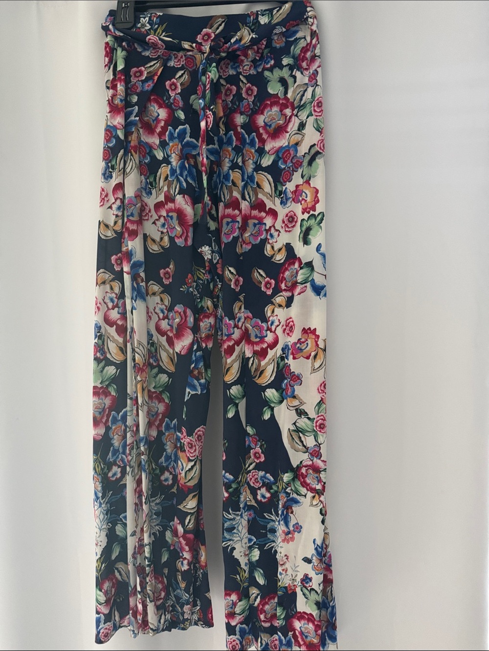 Johnny Was Floral Wrap Pants - Navy, Pink & Cream.